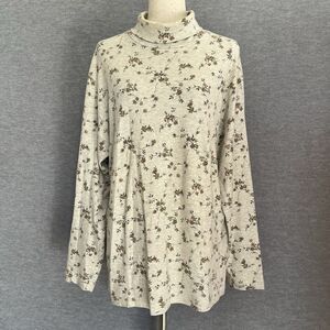 Woolrich Floral Turtleneck Tunic Size XL Cottagecore Country Prairie Cotton Top